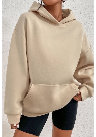 Uyguntarz Unisex Drawing Butterflies Sırt Baskılı Sweatshirt Bej