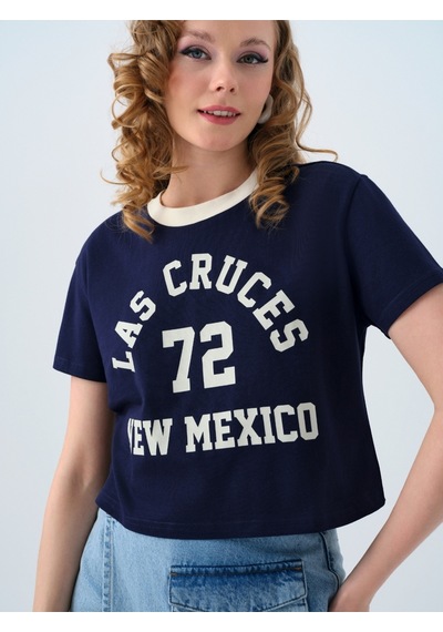 Regular Long Crop Kadın Tshirt K.kol Lacivert