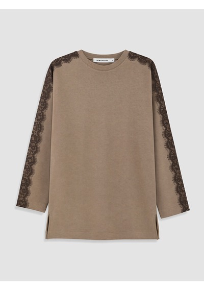 Lcw Everyday Kahverengi Dantel Detaylı Soft Touch Kadın Tunik