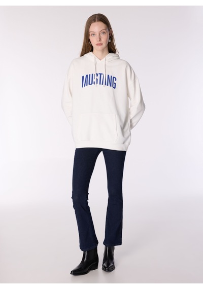 Mustang Ekru Kadın Kapüşon Loose Fit Baskılı Sweatshirt M4wl-swt-1890