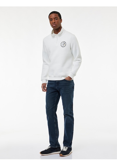 Koton Uzun Kollu Şardonlu Yarım Fermuarlı Lisanslı Snoopy Baskılı Sweatshirt Ekru 6wam70143mk