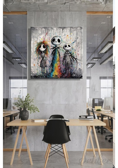 Kare Kanvas Duvar Tablosu Tekli Salon Mutfak Yatak Odası Ofis Noel Gecesi Kabusu Pop-art Çok Renkli