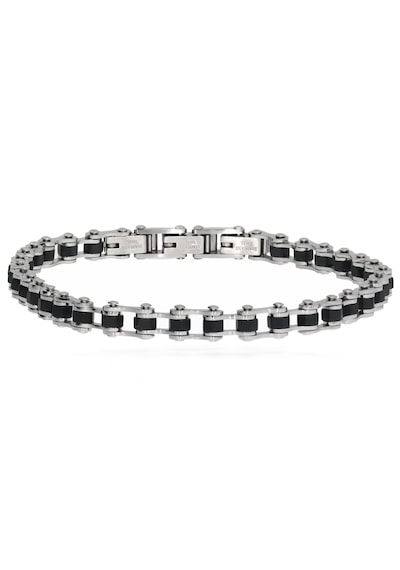 Erkek Siyah Renk Detay Zincir Model Çelik Bileklik Silver
