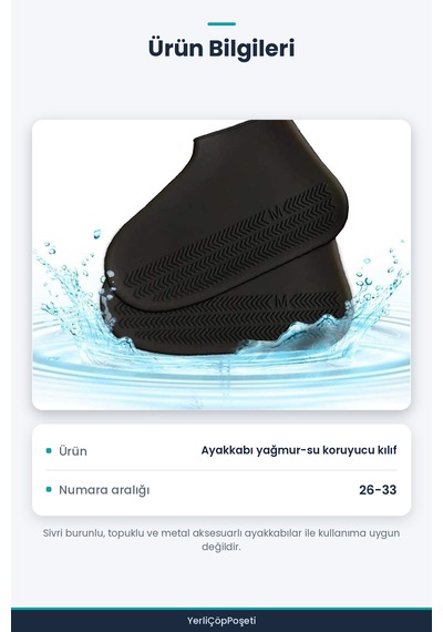 Ayakkabı Yağmur-su Koruyucu Silikon Kılıf 26-33 Siyah