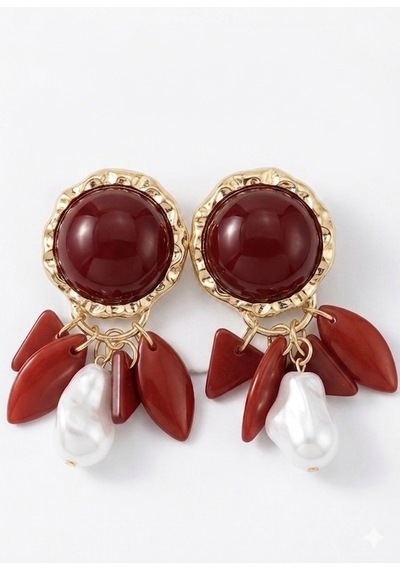 İnci Detaylı Sallantılı Bordo Çelik Küpe Bordo - 869394748 Bordo
