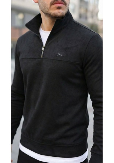 Efnaz Style Erkek Süet Yarım Fermuar Dik Yaka Sweat siyah Efnaz Style Erkek Süet Yarım Fermuar Dik Yaka Sweat siyah