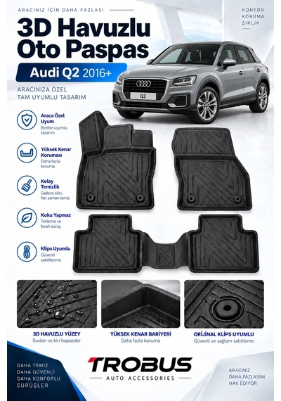 Audi Q2 2016 Karbon Desenli Premium 3d Havuzlu Oto Paspas