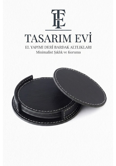 Suni Deri Bardak Altlığı Çay Kahve Içecek Altlığı Masaüstü Ofis Masa Aksesuarı Bardaklık Altlık Siyah