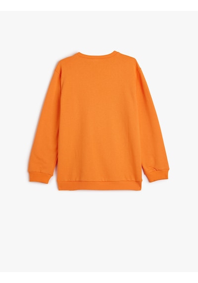 Koton Sweatshirt Uzun Kollu Bisiklet Yaka Basketbol Temalı Baskı Detaylı Turuncu 5wkb10242tk Turuncu
