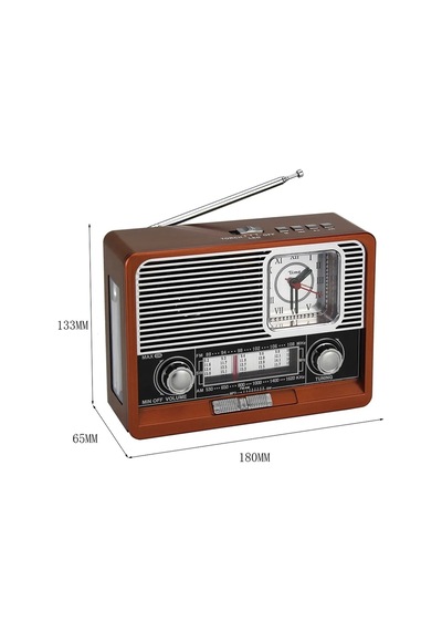 Nostalji Bluetooth Hoparlör Led Işıklı Saatli Fm Radyolu Sd Kart Ve Usb Girişli Şarjlı Hoparlör Ahşap - 603502617
