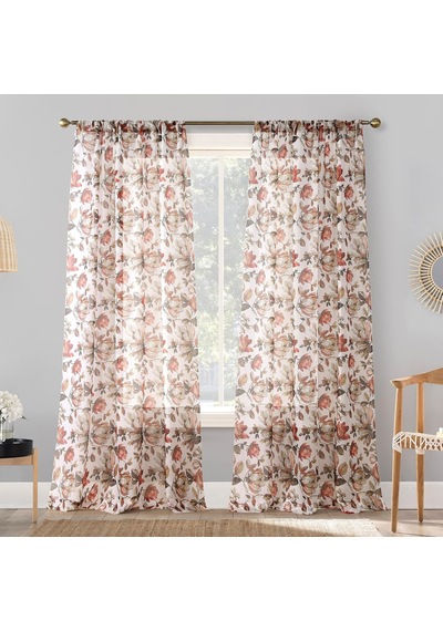 Myra Ezilmiş Şeffaf Vual Çubuk Cep Perde Paneli, 129,5 Cm X 213 Cm, Kırmızı