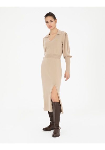 Pierre Cardin Kadın Krem Regular Fit Triko Elbise 50280227-vr071 Beyaz