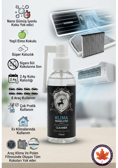 Tetikli Klima Temizleyici Elma Kokulu 150ml 8 Araçlık Oto Ve Evsel Klima Uyumlu 1