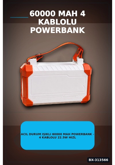 Acil Durum Işıklı 60000 Mah Powerbank - 4 Kablolu 22.5w Hızlı Şarj, Taşıma Saplı Bx-313566 Çok Renkli