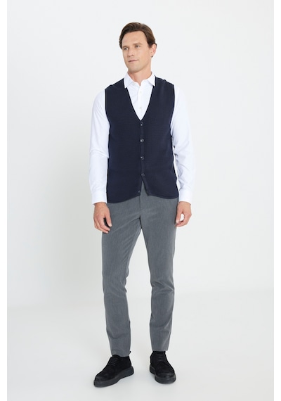AC&Co / Altınyıldız Classics Erkek Lacı Pamuklu Standart Fit Normal Kesim V Yaka Jakarlı Triko Yelek Lacı
