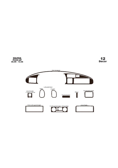Mazda Pick Up Torpido Kaplama 1999-2006 12 Parça Koyu Meşe