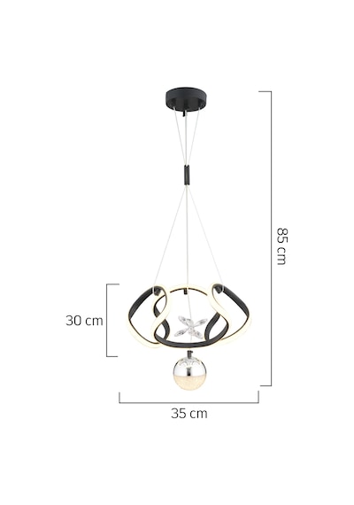 Leroy Tekli Siyah Krom Ledi Modern Oturma Odası, Koridor, Salon Led Avize