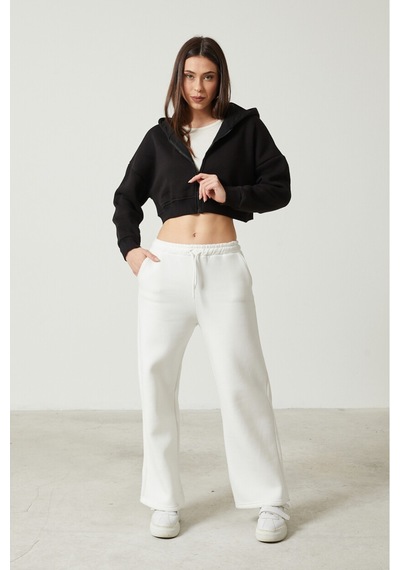 Twenty3 Kadın Basic Fermuarlı Kapüşonlu Crop Kalın İçi Polarlı Örme Sweatshirt 001