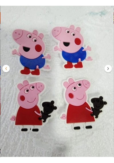 Pepikon Peppa Pig 4 Adet Büyük Boy Terlik Süsü 5x4.5 Cm Peppa Mor - Pembe - Bebe Mavi