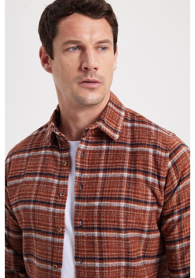 Tudors Erkek Slim Fit Dar Kesim Kareli Kışlık Oduncu Gömlek-42373 Kiremit