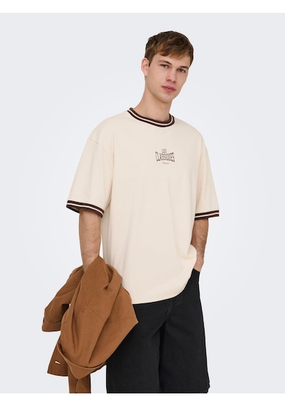 Only & Sons Classiques Caspian Erkek Krem Tişört 22037720-wty