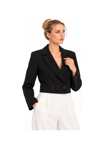 Lafela Kruvaze Kapama Yapılı Crop Blazer Siyah