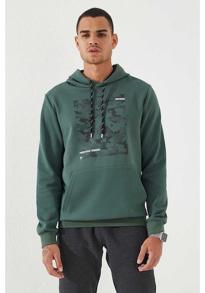 Tommy Life Yeşil Kamuflaj Desen Baskılı Standart Kalıp Kapüşonlu Erkek Sweatshirt - 87884 Yeşil