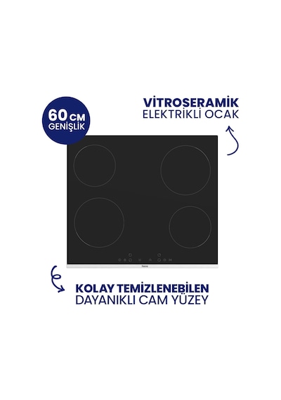 Ferre ES261+D063-SA Elektrikli Vitroseramik 2'li Ankastre Set Siyah