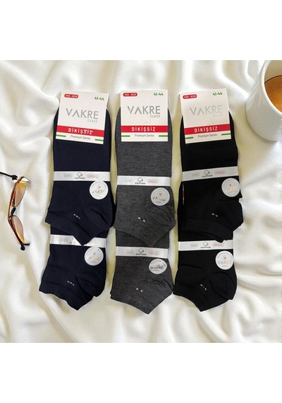 Vakre Erkek Kısa Dikişsiz Premium Series Çorap 12'li Ve 6'lı Siyah