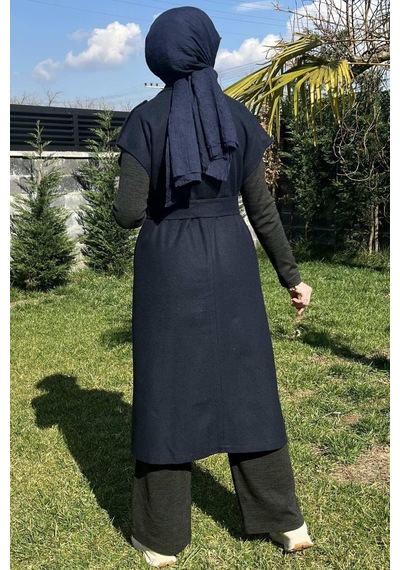 Rabia Şamlı Apoletli Lacivert Yelek Normal