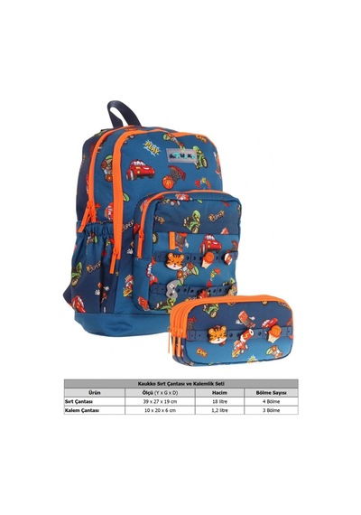 Kaukko Kids Erkek Çocuk Lacivert Turuncu Okul Çantası Ve Üç Bölmeli Kalemlik Seti - Silikon Aksesuarlı Lacivert - Turuncu Kaukko Kids Erkek Çocuk Lacivert Turuncu Okul Çantası Ve Üç Bölmeli Kalemlik Seti - Silikon Aksesuarlı Lacivert - Turuncu