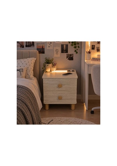 Modern Çekmeceli Komodin, Type-c Ve Usb Girişli, Led Işıklı Başucu, Yatak Odası, Koltuk Yanı Sehpası Bej - 931981058 Bej