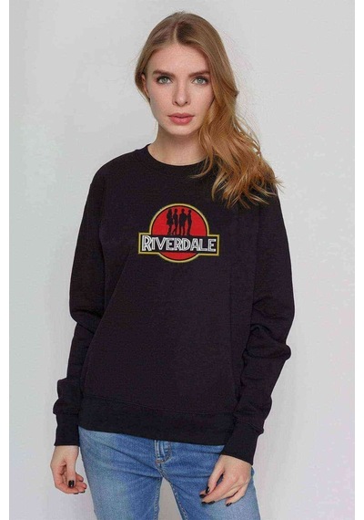 Riverdale Jurassic Park Logo Baskılı Siyah Kadın Sweatshirt