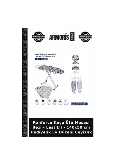 Ranforce Keçe Ütü Masası Bezi - Lastikli - 140x50 Cm Hediyelik Ev Düzeni Çeyizlik