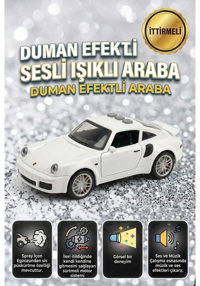 Duman Atan 3 Buton Fonksiyonlu Sesli Işıklı Müzikli Sürtmeli Kapıları Açılan Porsche Oyuncak Araba
