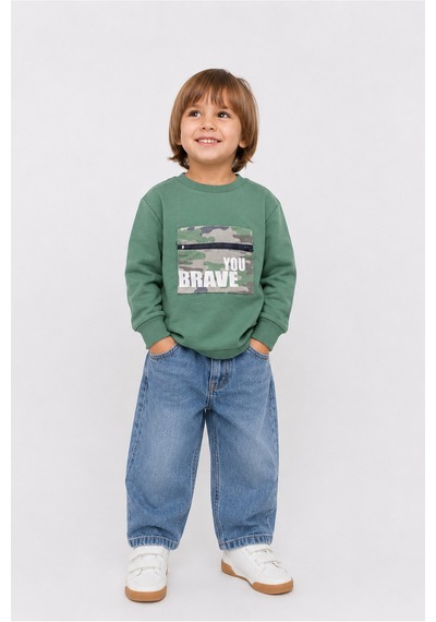 Overdo Kids Erkek Çocuk Kamuflaj Desenli Uzun Kol Sweatshirt Yeşil