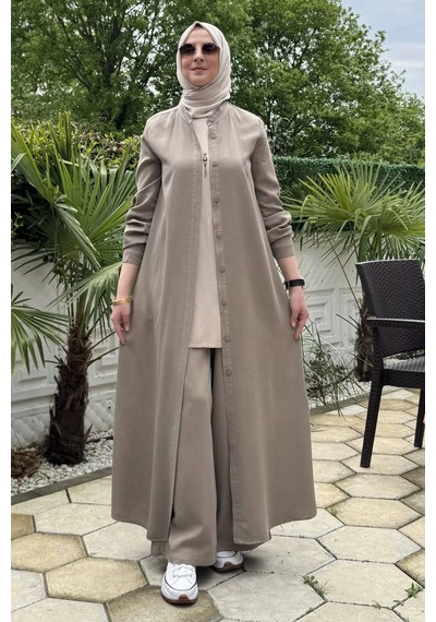 Rabia Şamlı Başak Pantolonlu Takım Vizon Normal