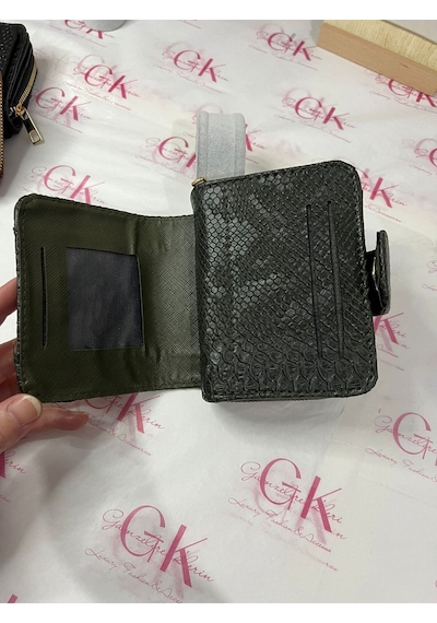 Gk Gamzelirenklerim Luxury Fashıon&accessorıes Yılan Derisi Mıknatıslı Lüx Cüzdan Suni Deri Haki