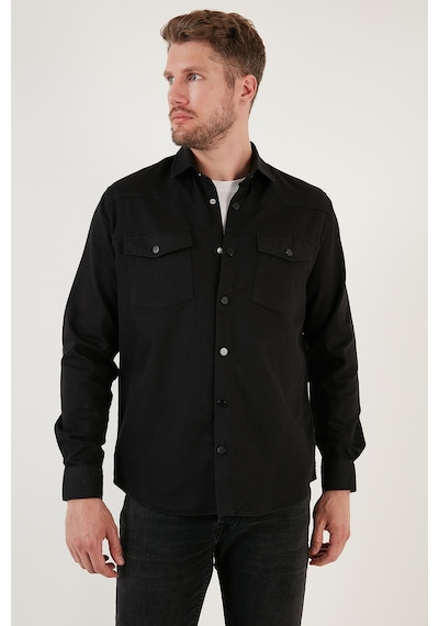 Buratti Pamuklu Regular Fit Çift Cepli Erkek Gömlek Cf24W116927 Siyah