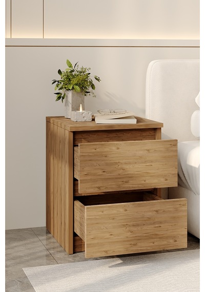 Aeka Ae-2021 Duru Atlantik Çam 2 Çekmeceli Komodin Yatak Odası Başucu Sehpası Çekmeceli Dolap 40 51x42,3 Cm