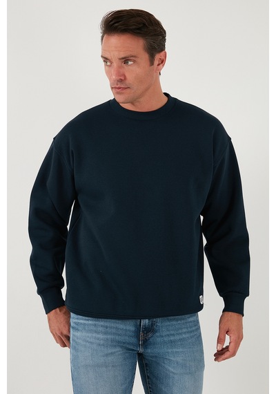 Buratti Regular Fit Bisiklet Yaka Pamuklu Içi Tüylü Yumuşak Şardonlu Erkek Sweat 5905255 Koyu Lacivert