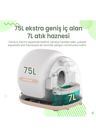 Haustier Cb002 Bej Kameralı Akıllı Otomatik Kedi Tuvaleti, App İle Uzaktan Kontrol, 72lt Hazne, 7lt Çöp Haznesi