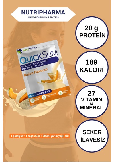 Nutripharma Quick Slim Whey Proteinli Öğün Tozu - Kavun Aromalı 30 Saşe + Shaker