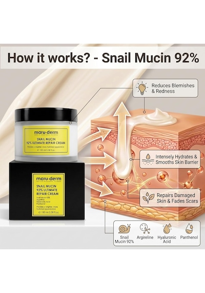Maruderm Snail Mucin Ultimate Repair Cream %92 Salyangoz Özlü Yoğun Nemlendirici Ve Besleyici Yüz Kremi, Peptit & Hyalüronik Asit İle, 100 Ml