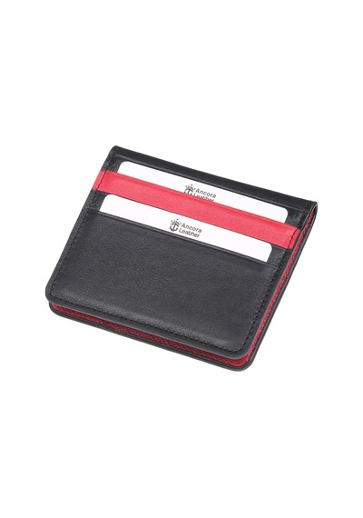 Ancora Leather Hakiki Deri Para Bölmeli Çıtçıtlı Portföy-unisex-26210 Siyah - Kırmızı