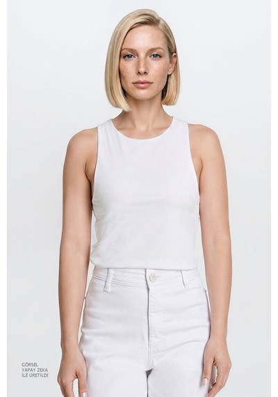Ac&co / Altınyıldız Classics Kadın Ekru Standart Fit Normal Kesim Bisiklet Yaka Crop Body