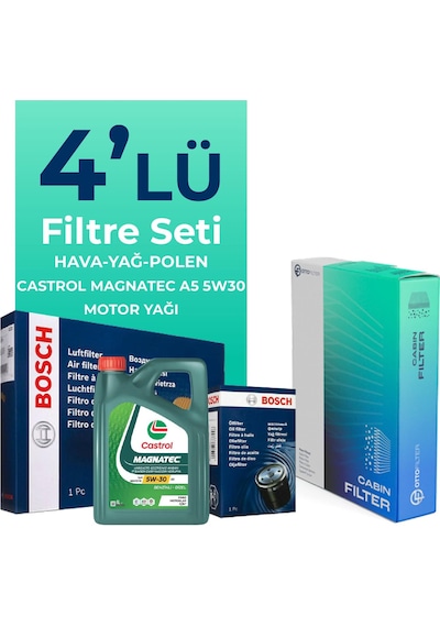 Bosch Kia Rio 1.25 Benzin Filtre Bakım Seti Castrol Motor Yağlı (2011-2017) 4 Lü