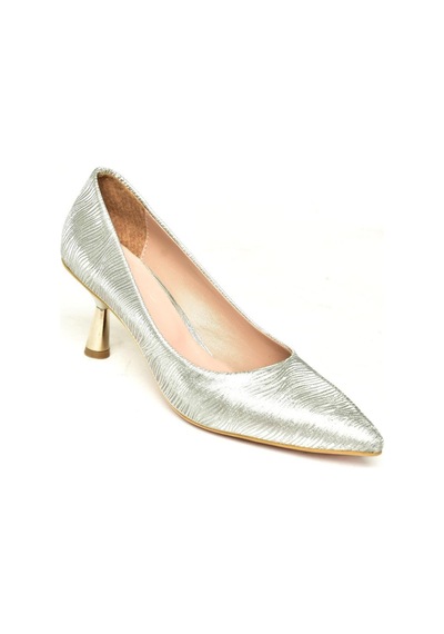 Fox Shoes U676034014 Gümüş Sim Alçak Topuklu Kadın Ayakkabı Gümüş