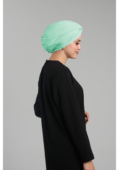 Hürrem Bone Mint Yeşili Pratik Hazır Geçmeli Tesettür Bone Sandy Pileli Salaş 2121 13 Mint Yeşili
