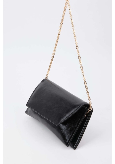 Vivaq Kadın Siyah Zarf Tasarım 2 Bölmeli Mini Zincir Askılı Çıt Çıt Kapama Clutch Ve El Çantası